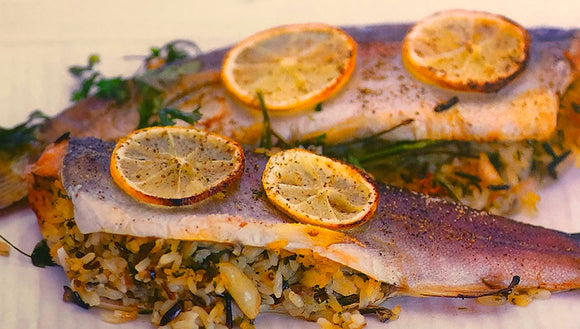 Wild Rice Stuffed Trout Recipe by Tiffany & Scott Haugen